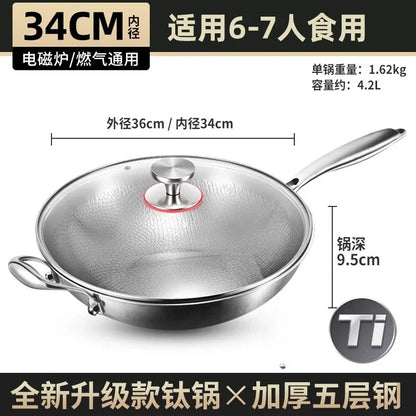 Titanium Wok Uncoated Titanium Wok Household Flat Bottom Non-stick Wok