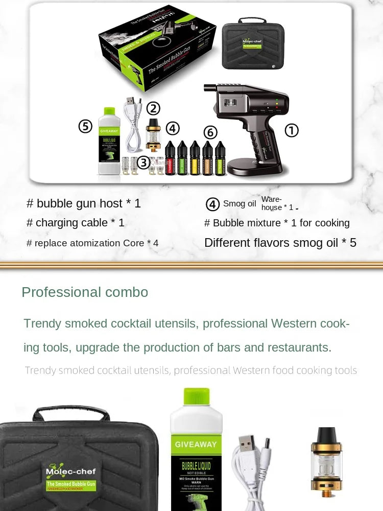 Cocktail Bubble Maker Kit, Cocktail Gun Bubble Portable Handheld Cold Smoking Smoker, Cocktail Vapour Aroma Kit with Accessories