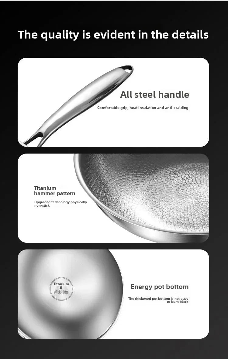 Titanium Wok Uncoated Titanium Wok Household Flat Bottom Non-stick Wok