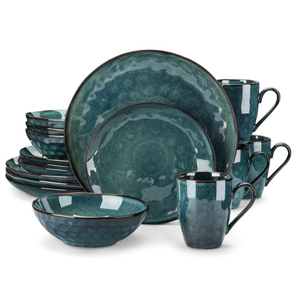 vancasso 16/32/48-Piece Starry Green Dinnerware Set,Kiln Change Glaze Porcelain Tableware Set with Dinner/Dessert Plate,Bowl,Mug