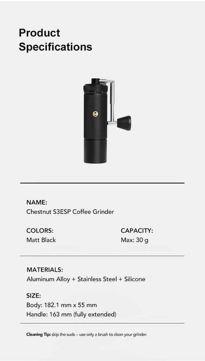 TIMEMORE S3 ESP Manual Coffee Grinder External Adjustment SUS420-EI Grinding Burr Hand Brewed Coffee Mill