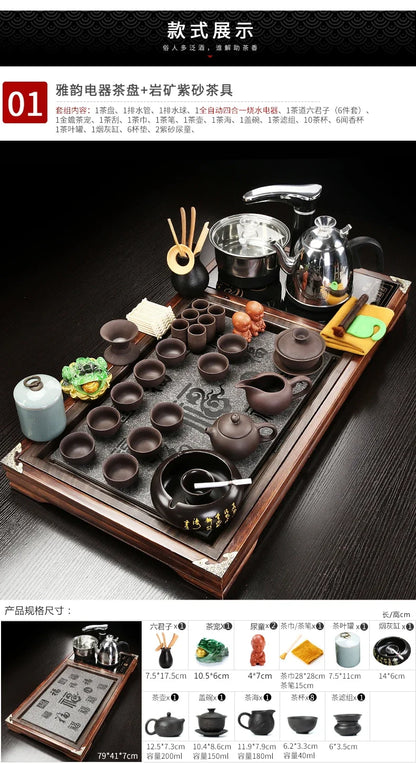 Solid Wood Tea Tray Purple Sand Kung Fu Tea Set Home  Induction Cooker Drinkware Tazas De Te Coffeeware Teawar