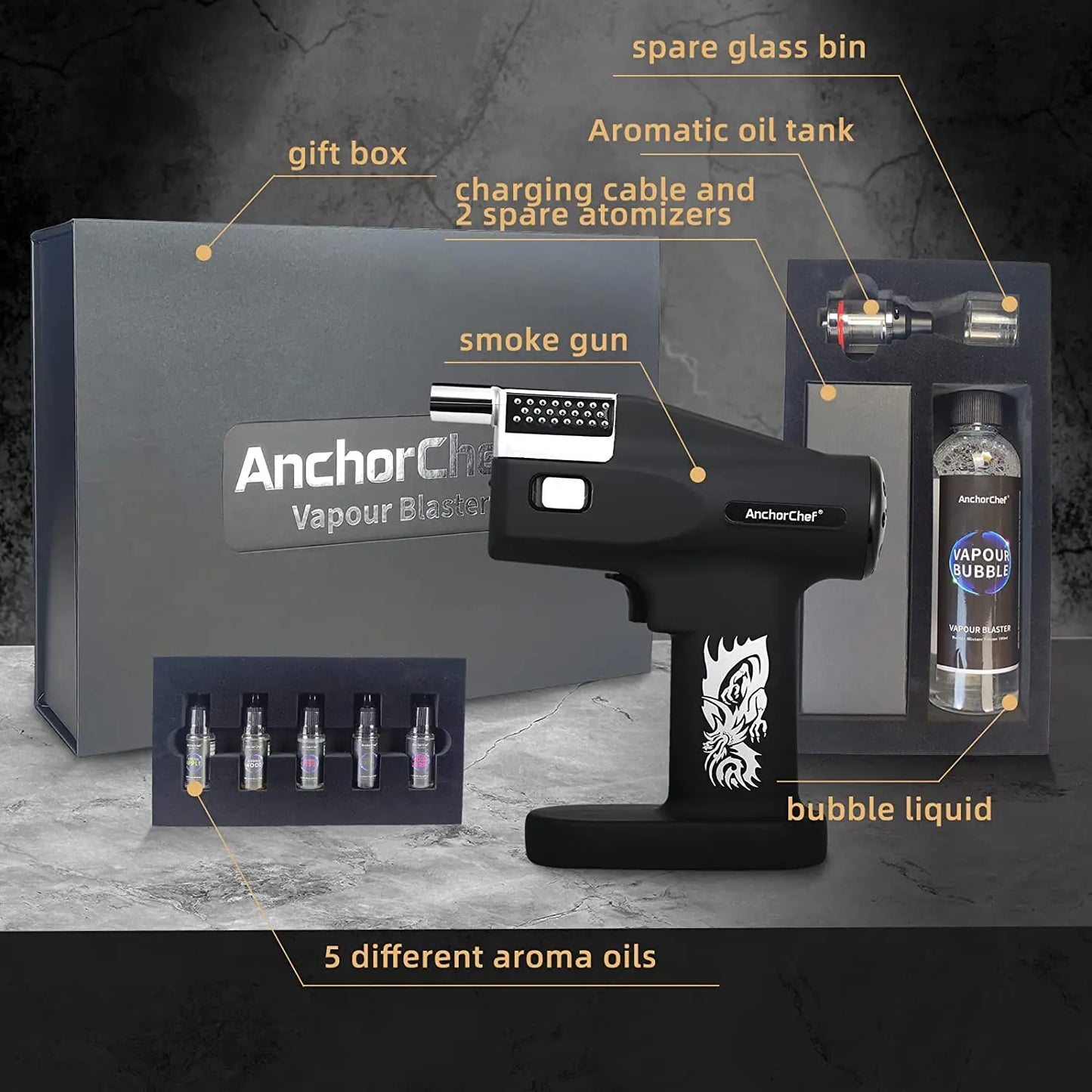 Cocktail Bubble Maker Kit, Cocktail Gun Bubble Portable Handheld Cold Smoking Smoker, Cocktail Vapour Aroma Kit with Accessories