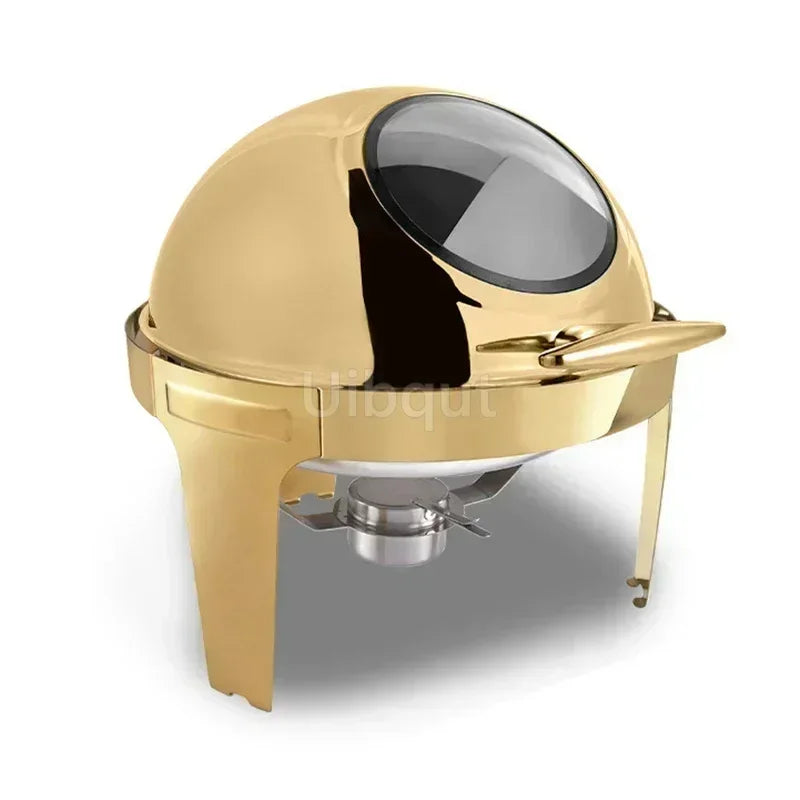 6L9L ellipse Food Warmer Stove Round Flip-Top Visual Buffet Stove Restaurant Stainless Steel Self-Service Tableware chafing dish