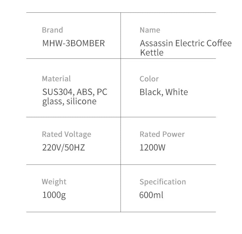 MHW-3BOMBER Smart Electric Coffee Kettle Precise Temperature Control Gooseneck Kettles Pour Over Coffee Home Barista Accessories