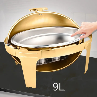 6L9L ellipse Food Warmer Stove Round Flip-Top Visual Buffet Stove Restaurant Stainless Steel Self-Service Tableware chafing dish