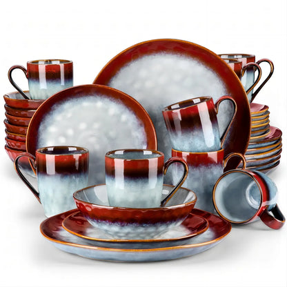 vancasso 16/32/48 Piece Starry Dinner Set,Kiln Change Glaze Tableware Dinner Service with Dinner Plate,Dessert Plate,Bowl,Mug