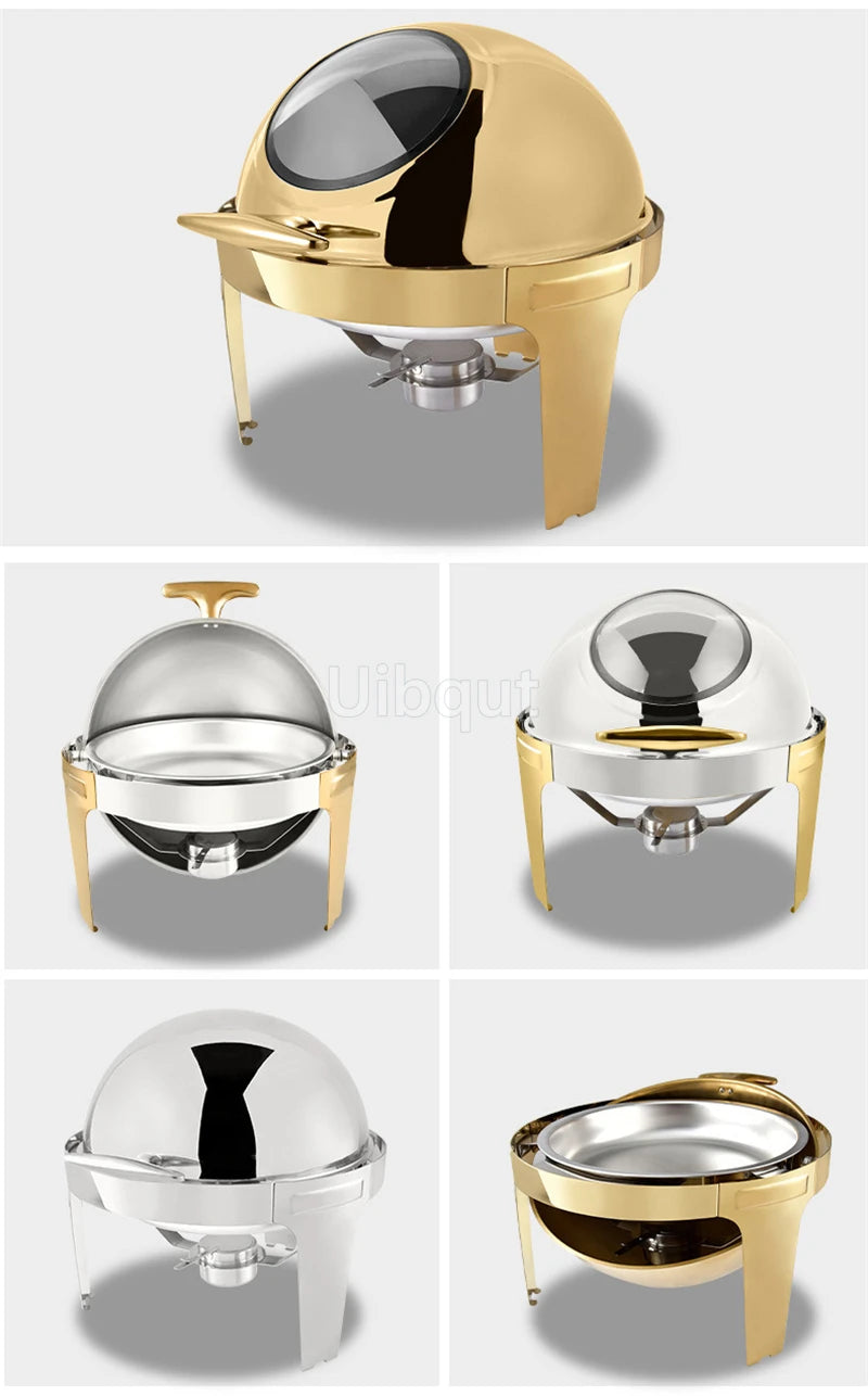 6L9L ellipse Food Warmer Stove Round Flip-Top Visual Buffet Stove Restaurant Stainless Steel Self-Service Tableware chafing dish