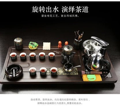 Solid Wood Tea Tray Purple Sand Kung Fu Tea Set Home  Induction Cooker Drinkware Tazas De Te Coffeeware Teawar
