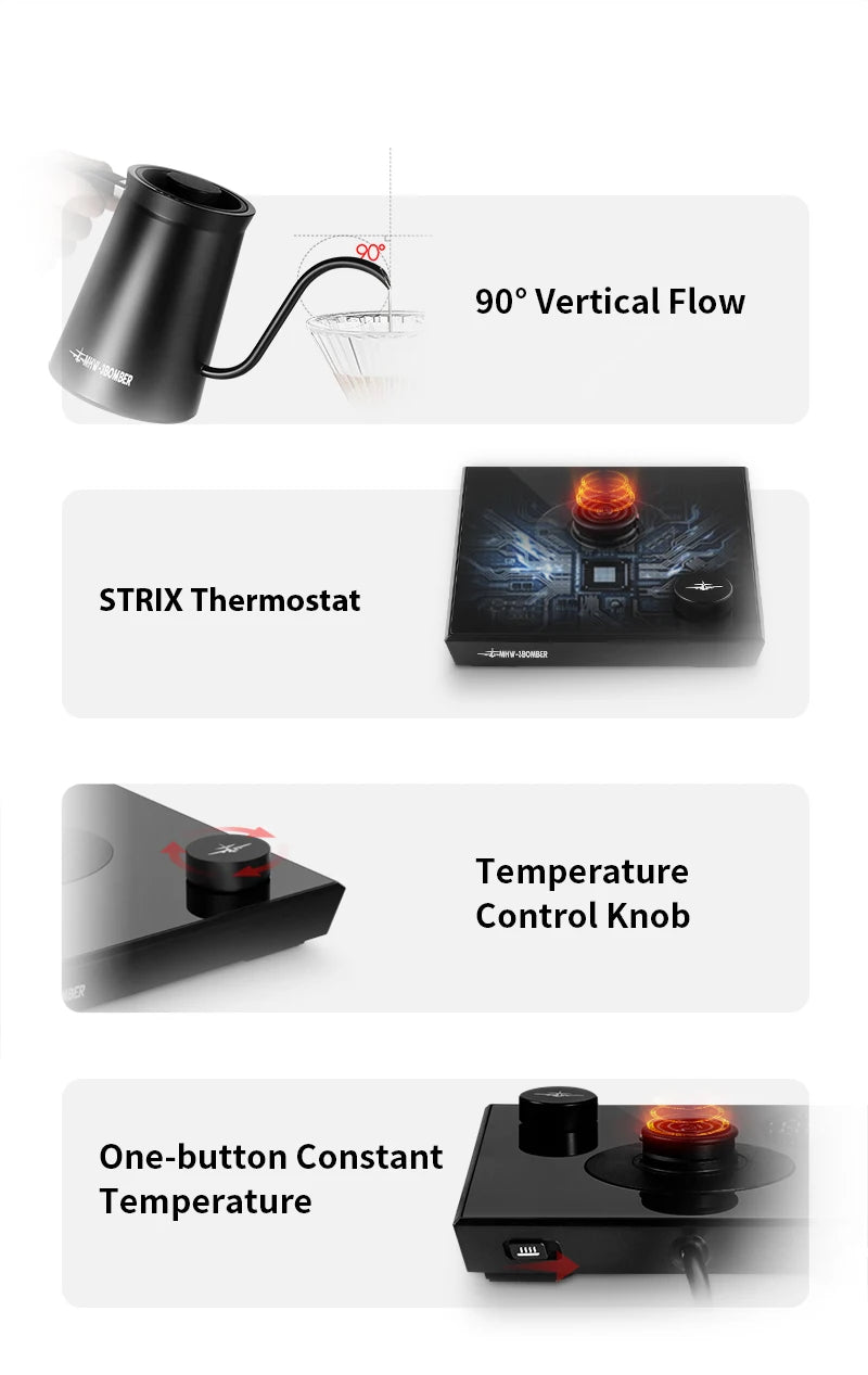 MHW-3BOMBER Smart Electric Coffee Kettle Precise Temperature Control Gooseneck Kettles Pour Over Coffee Home Barista Accessories