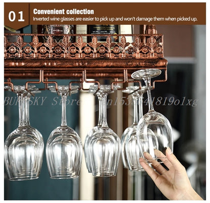 Metal Wine Glass Rack Upside Down Ceiling Hanging Goblet Glass Cup Holder Hanger Storage Home Bar Pub Wine Shelf Rack Organizer