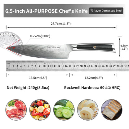 Sunnecko 1-8PCS/Set Chef's Knives 73 Layers VG10 Damascus Steel Japanese Slicing Knife Utility Paring Cleaver Cutting Knife