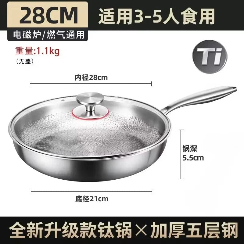 KENGQIANG Pure titanium frying pan Fish scale hammer uncoated non-stick pan Induction cooker universal with lid