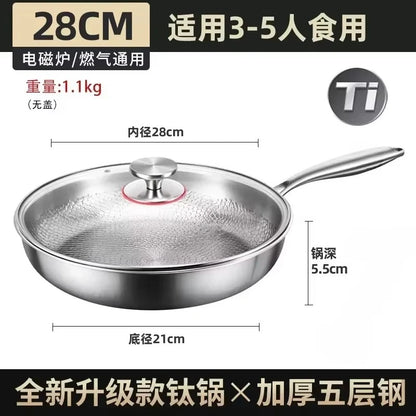 KENGQIANG Pure titanium frying pan Fish scale hammer uncoated non-stick pan Induction cooker universal with lid