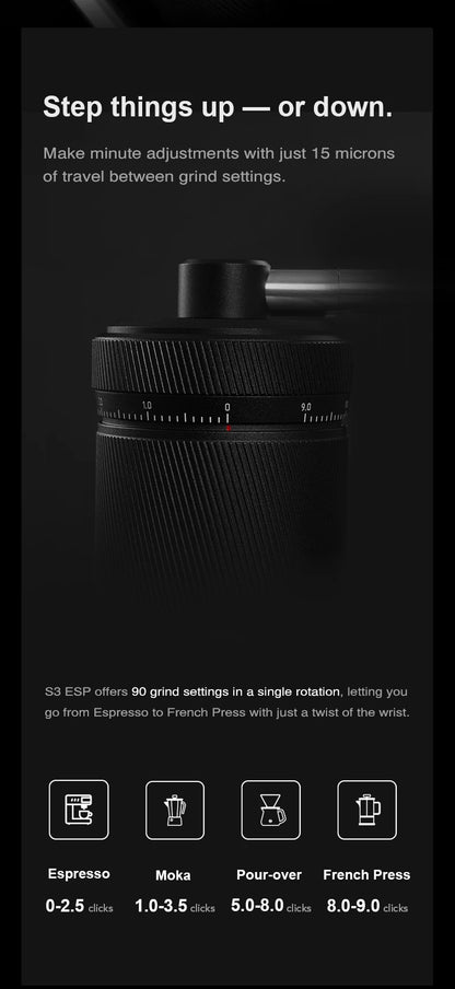 TIMEMORE S3 ESP Manual Coffee Grinder External Adjustment SUS420-EI Grinding Burr Hand Brewed Coffee Mill