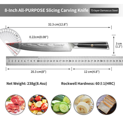 Sunnecko 1-8PCS/Set Chef's Knives 73 Layers VG10 Damascus Steel Japanese Slicing Knife Utility Paring Cleaver Cutting Knife