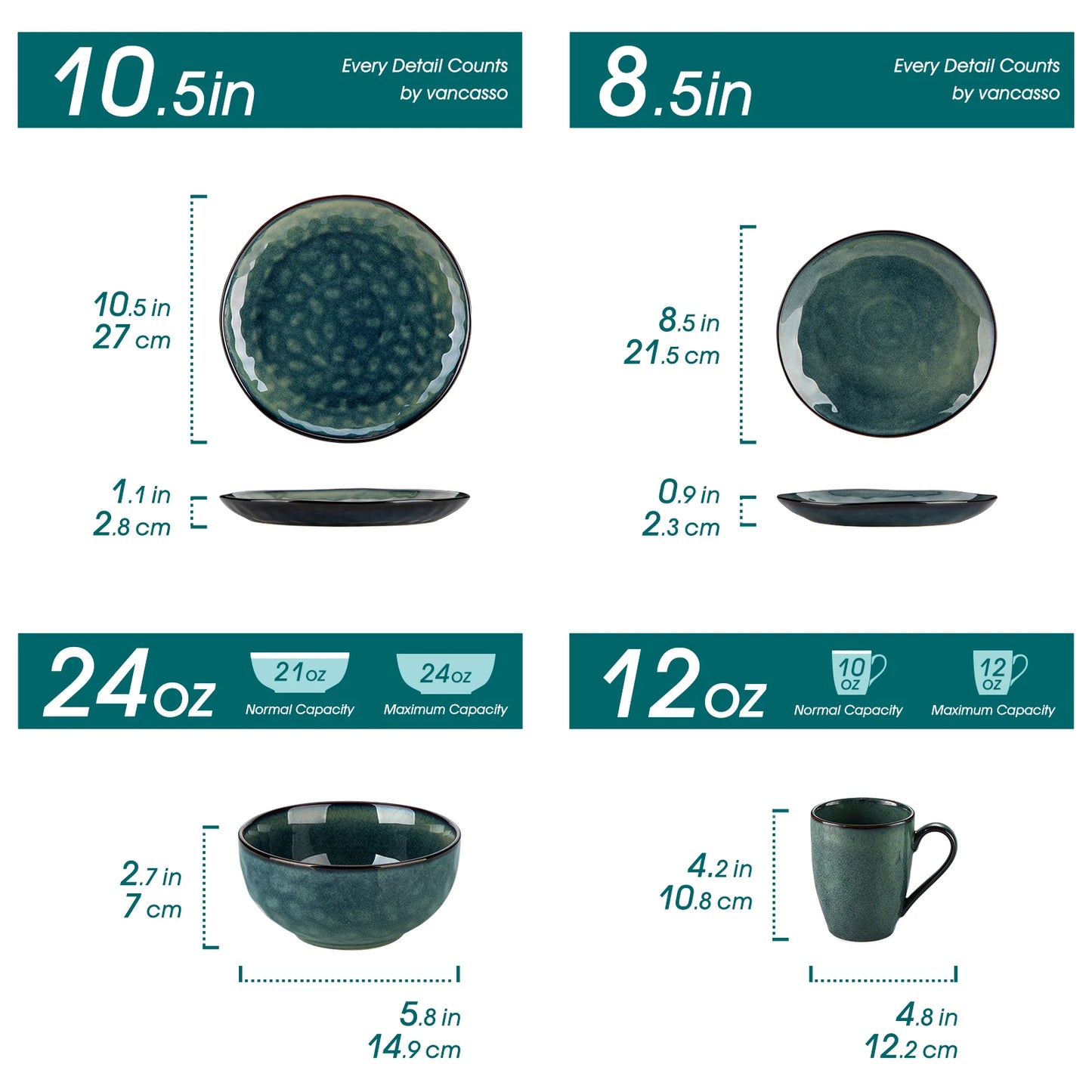 vancasso 16/32/48-Piece Starry Green Dinnerware Set,Kiln Change Glaze Porcelain Tableware Set with Dinner/Dessert Plate,Bowl,Mug
