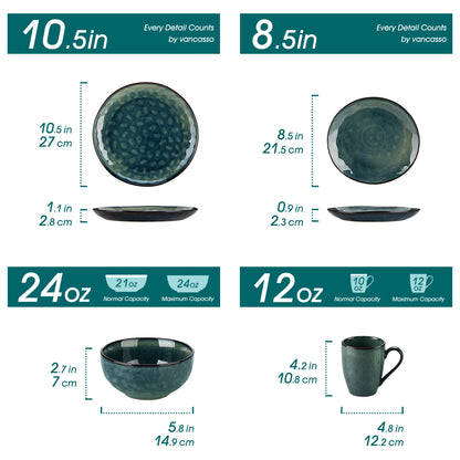 vancasso 16/32/48-Piece Starry Green Dinnerware Set,Kiln Change Glaze Porcelain Tableware Set with Dinner/Dessert Plate,Bowl,Mug