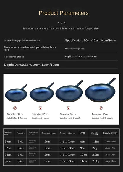 Zhangqiu Iron Pan Hand-Forged Household Wok Uncoated Scale Wok Non-Stick Pan Old Fashioned Wok Wholesale