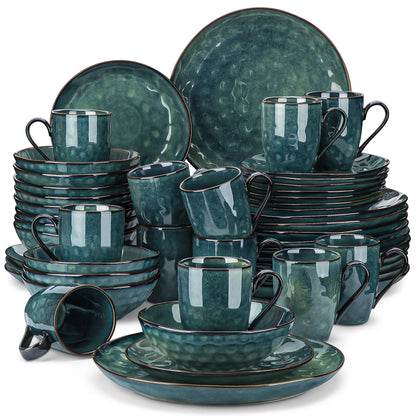 vancasso 16/32/48-Piece Starry Green Dinnerware Set,Kiln Change Glaze Porcelain Tableware Set with Dinner/Dessert Plate,Bowl,Mug