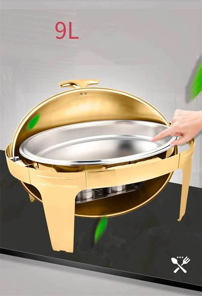 6L9L ellipse Food Warmer Stove Round Flip-Top Visual Buffet Stove Restaurant Stainless Steel Self-Service Tableware chafing dish