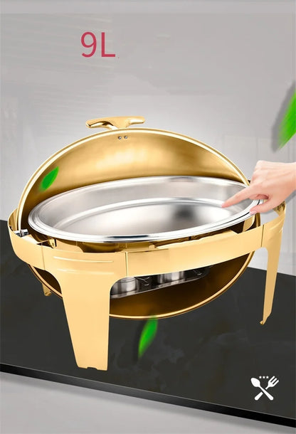 6L9L ellipse Food Warmer Stove Round Flip-Top Visual Buffet Stove Restaurant Stainless Steel Self-Service Tableware chafing dish