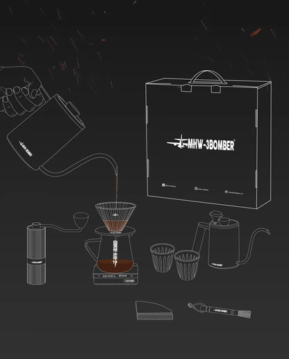 MHW-3BOMBER Deluxe Hand Brewed Coffee Set of 1 Pieces Kitchen Espresso Scale Coffee Grinder and Filter Cups Pour Over Kettle