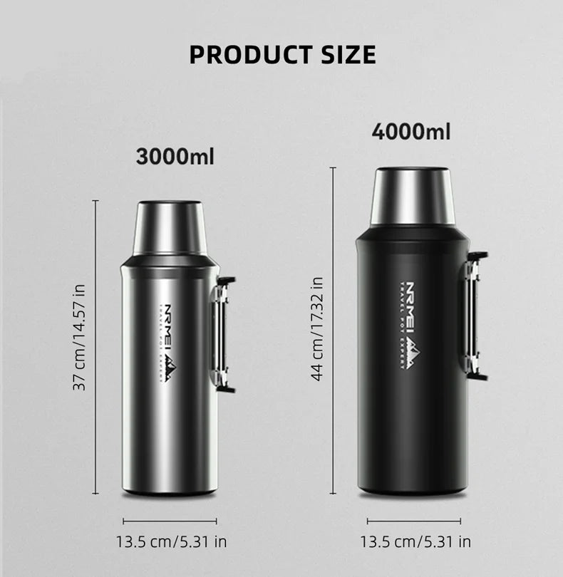 Stainless Steel Thermos Bottle, Vacuum Flask, Large Capacity, Outdoor Portable Thermal Jug, Insulated Water Bottle, 3.0L, 4.0L