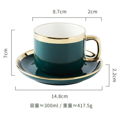 Gilt Rim Green Ceramic Plate Steak Food Plates Bowls Ins Dinner Dish Luxurious Porcelain Dinnerware Set For Family Hotel