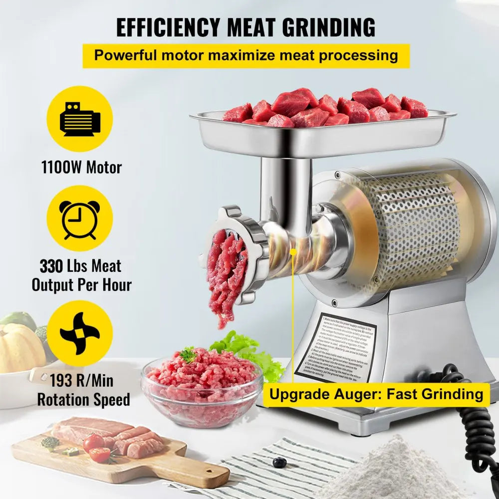 VEVOR Commercial Meat Grinder 550LB/h Electric Sausage Maker Stainless Steel with 2 Blades, Grinding Plates & Stuffing Tubes