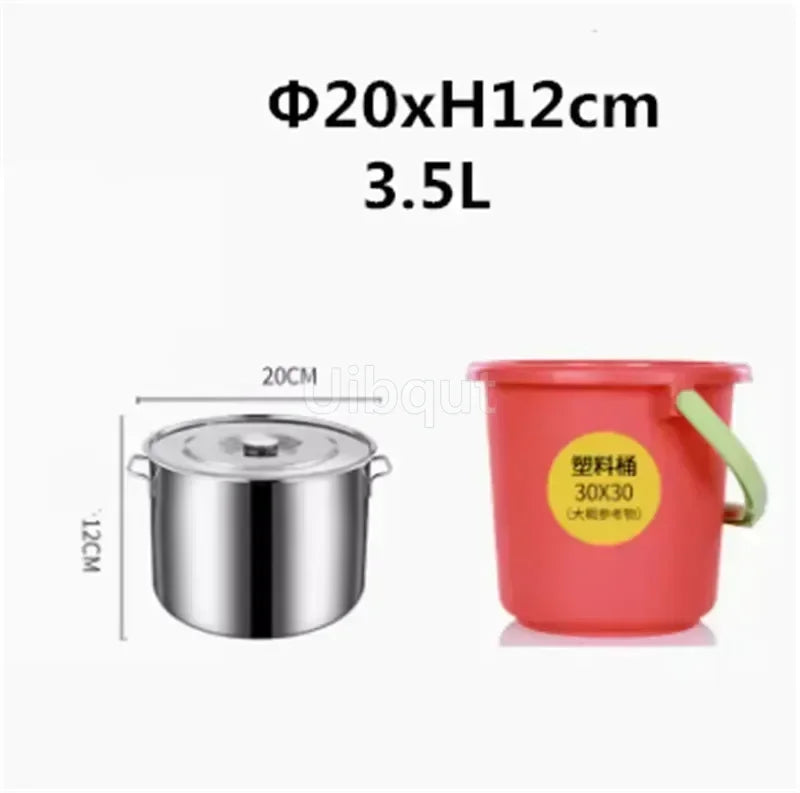 large Stainless steel thick Soup pot with handle lid big pot bucket pail water barrel household chef used kitchen cooking pots