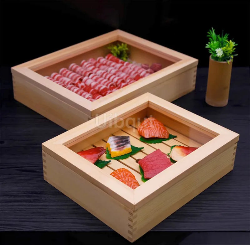 Japanese cuisine wooden sashimi Sushi box with lid fish salmon boxs wooden boxs beef plate box restaurant tableware food storage