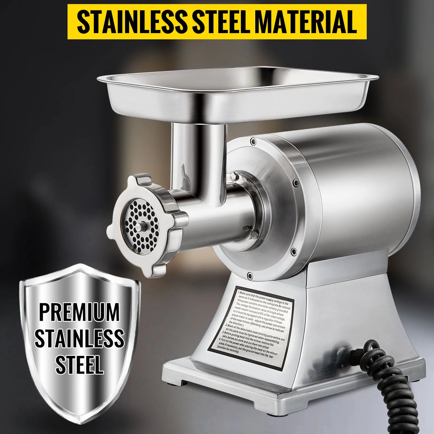VEVOR Commercial Meat Grinder 550LB/h Electric Sausage Maker Stainless Steel with 2 Blades, Grinding Plates & Stuffing Tubes
