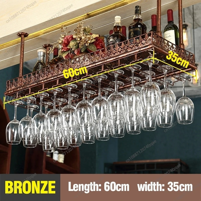 Metal Wine Glass Rack Upside Down Ceiling Hanging Goblet Glass Cup Holder Hanger Storage Home Bar Pub Wine Shelf Rack Organizer