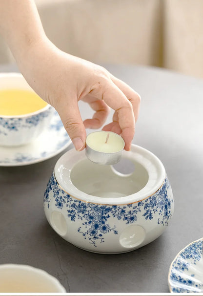 Ceramic tea set Garden style English style afternoon tea retro flower tea teapot can be heated blue and white cup saucer pot set
