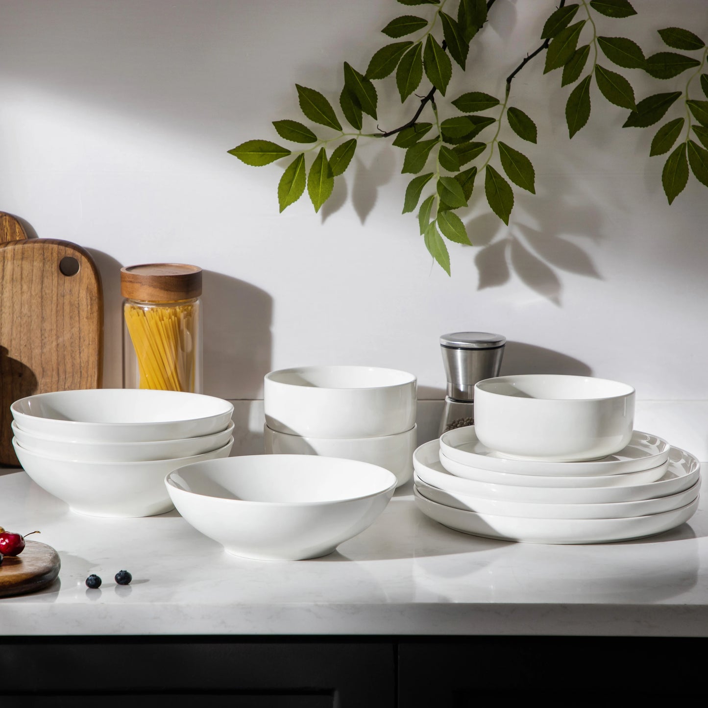MALACASA 24 Piece Ceramic Plates White Dinnerware Set with 6 Pcs Dinner/Dessert Plates/Soup/Bowl Tableware Set Service for 6