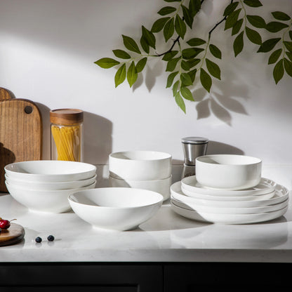 MALACASA 24 Piece Ceramic Plates White Dinnerware Set with 6 Pcs Dinner/Dessert Plates/Soup/Bowl Tableware Set Service for 6