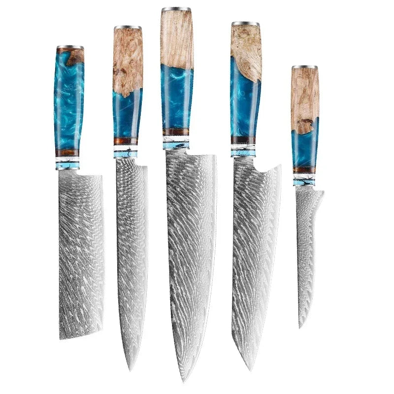 1-10pcs Japanese Santoku Knife Sharp Meat Cleaver Damascus Kitchen Knives Set Meat Cutting Chef Knife Fruit Knife Cooking Tools