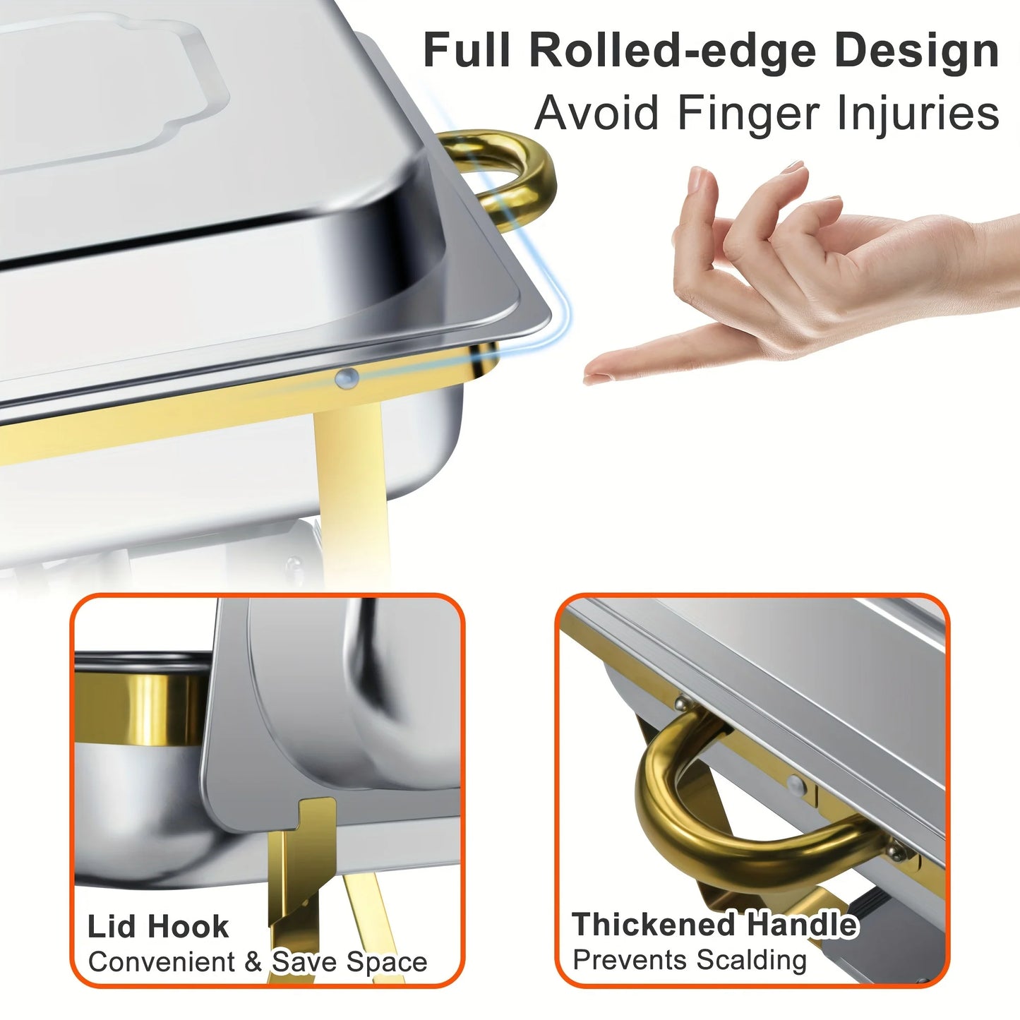 8pcs 9QT Golden Stainless Steel Chafing Dishes for Buffet,  Buffet Warmers Sets for Parties Weddings Catering Buffet