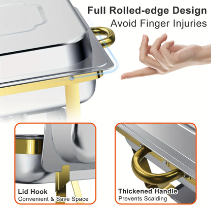 8pcs 9QT Golden Stainless Steel Chafing Dishes for Buffet,  Buffet Warmers Sets for Parties Weddings Catering Buffet