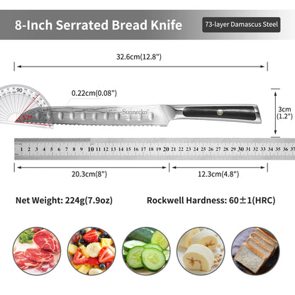 Sunnecko 1-8PCS/Set Chef's Knives 73 Layers VG10 Damascus Steel Japanese Slicing Knife Utility Paring Cleaver Cutting Knife