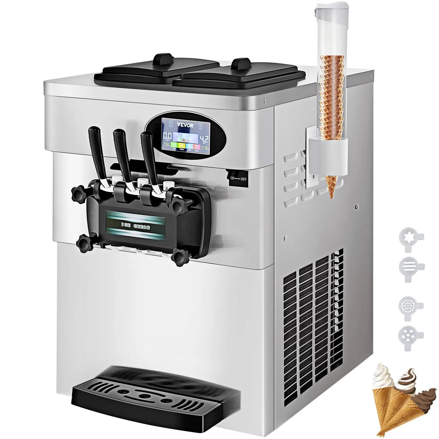 VEVOR Soft Ice Cream Machines 18-28L/H Commercial Sorbet Coolers Tricolor Desktop Sweet Cone Freezing Equipment Vending Machine