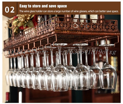 Metal Wine Glass Rack Upside Down Ceiling Hanging Goblet Glass Cup Holder Hanger Storage Home Bar Pub Wine Shelf Rack Organizer