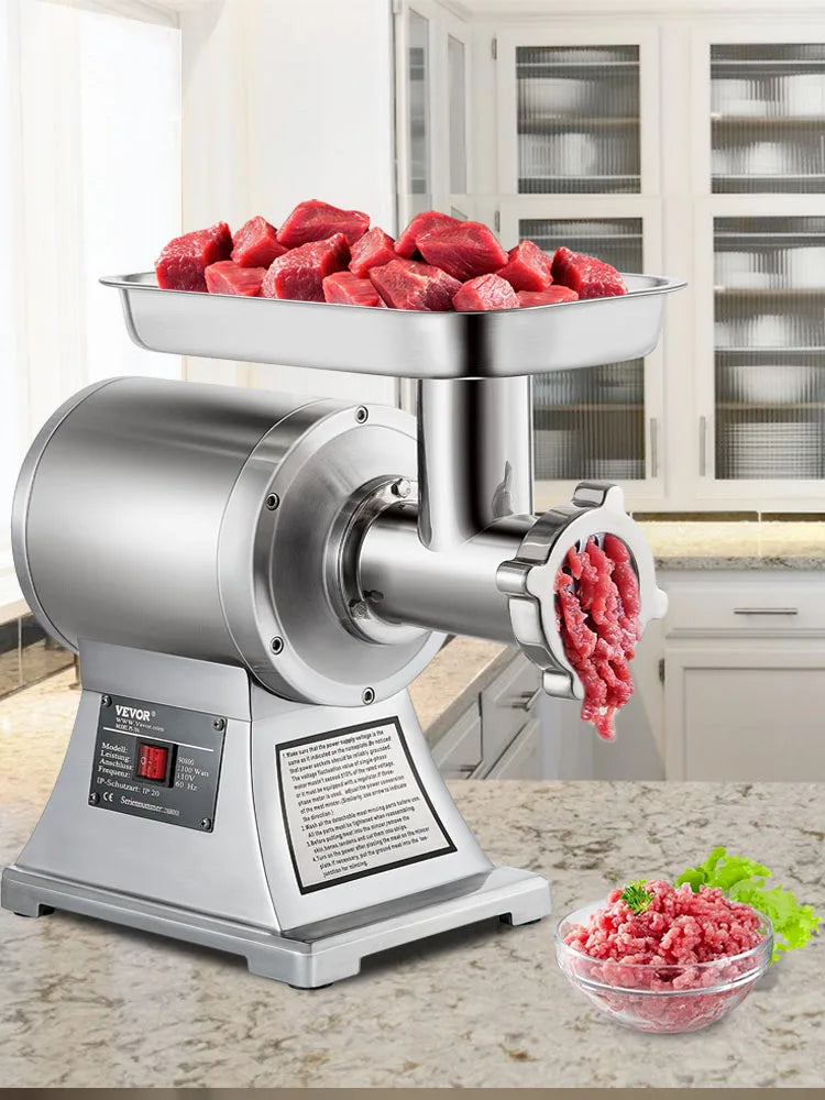 VEVOR Commercial Meat Grinder 550LB/h Electric Sausage Maker Stainless Steel with 2 Blades, Grinding Plates & Stuffing Tubes