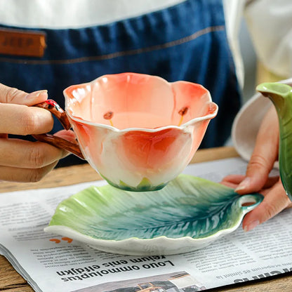 Ceramic Tea Set Teapot Teacup Artificial Flower Shape Cup and Saucer Set Coffee Mug Afternoon Tea Accessories Porcelain