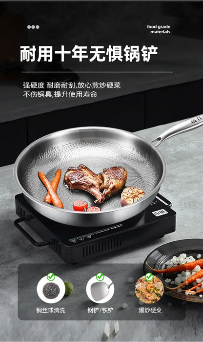 KENGQIANG Pure titanium frying pan Fish scale hammer uncoated non-stick pan Induction cooker universal with lid