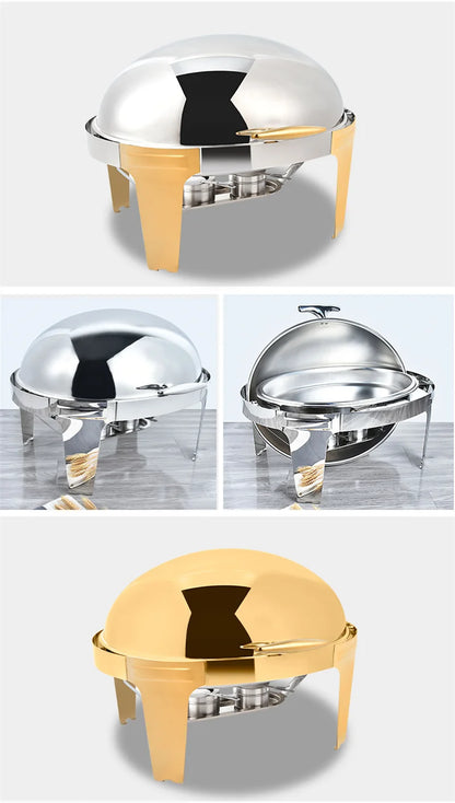 6L9L ellipse Food Warmer Stove Round Flip-Top Visual Buffet Stove Restaurant Stainless Steel Self-Service Tableware chafing dish