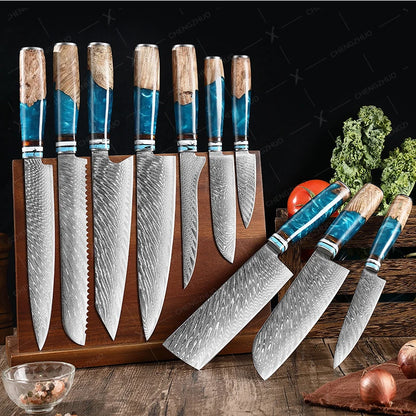 1-10pcs Japanese Santoku Knife Sharp Meat Cleaver Damascus Kitchen Knives Set Meat Cutting Chef Knife Fruit Knife Cooking Tools