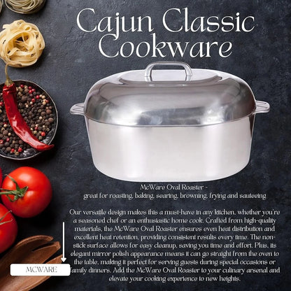 Aluminum Roaster Pan with Lid 15 Inch Heavy Duty Cookware Easy to Clean Oval Pot Roasting Steaming Searing and Sautéing