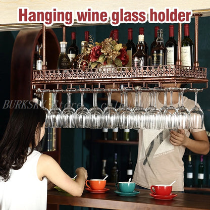 Metal Wine Glass Rack Upside Down Ceiling Hanging Goblet Glass Cup Holder Hanger Storage Home Bar Pub Wine Shelf Rack Organizer